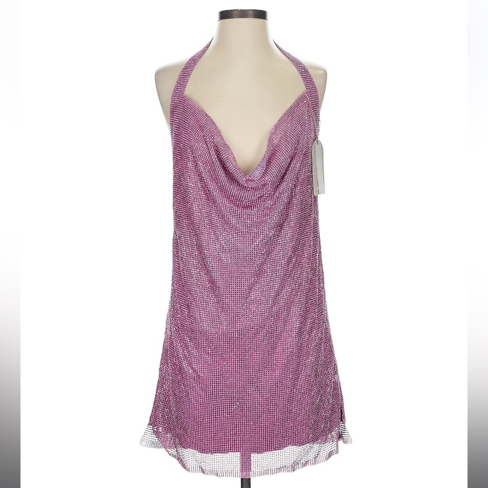 Meshki Chainmail Diamente Backless Halter Pink Dress
